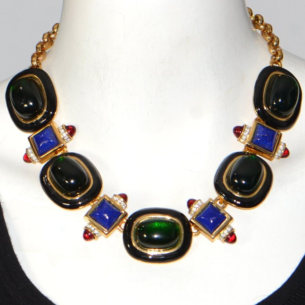 Kenneth Jay Lane Kjl Crystal & Enamel Art Deco Re… - image 1